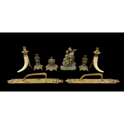 294 - A LARGE COLLECTION OF BRASS AND GILT METAL to include a 19th century gilt bronze sculptural group de... 