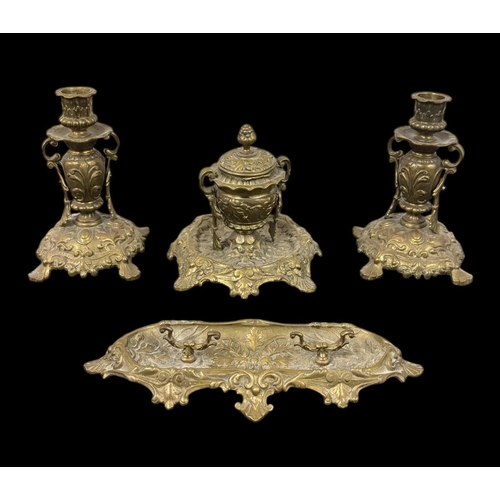 294 - A LARGE COLLECTION OF BRASS AND GILT METAL to include a 19th century gilt bronze sculptural group de... 