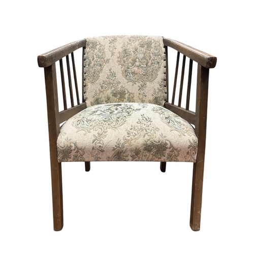 84 - A VINTAGE BEECHWOOD TUB SHAPED CHAIR with upholstered back and seat, A WILLIAM IV STYLE MAHOGANY OCC... 