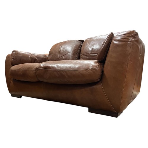 238 - AN INCANTO ITALIAN DESIGNER HIDE UPHOLSTERED SETTEE the rectangular frame with loose cushions on blo... 