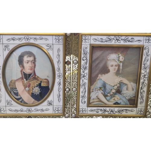 197 - AN ORMOLU FRAMED PORTRAIT MINIATURE of a military officer, Napoleonic era. Signed H.K. together with... 