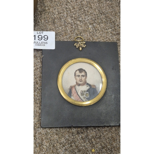 199 - NAPOLEON: A portrait miniature of the Emperor Napoleon in period frame. Indistinctly signed verso. D... 