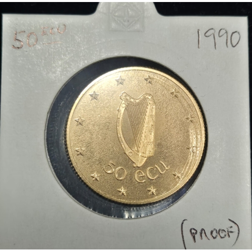215 - IRELAND: 1990 gold 50 ecu coin containing 13.75g of fine gold