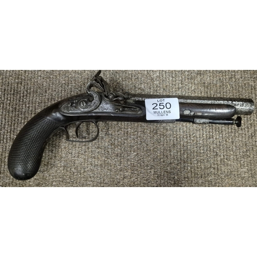 250 - AN ANTIQUE FLINTLOCK PISTOL Signed Grierson with a chequered walnut handle and original ram rod