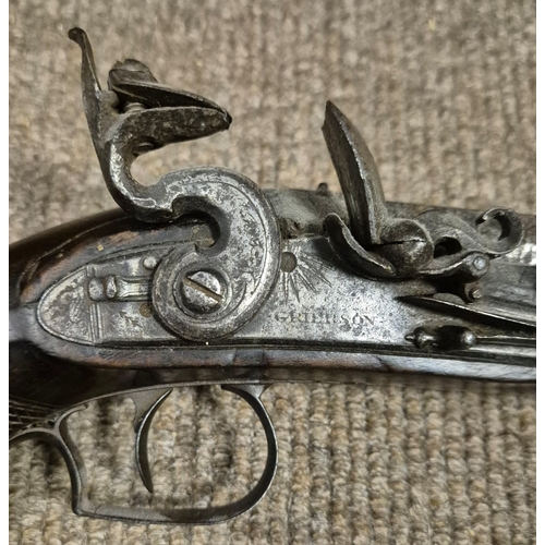 250 - AN ANTIQUE FLINTLOCK PISTOL Signed Grierson with a chequered walnut handle and original ram rod