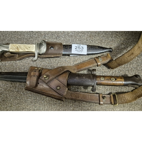 253 - A BOER WAR PERIOD BRITISH LEE METFORD BAYONET in original scabbard with frog together with a Norwegi... 