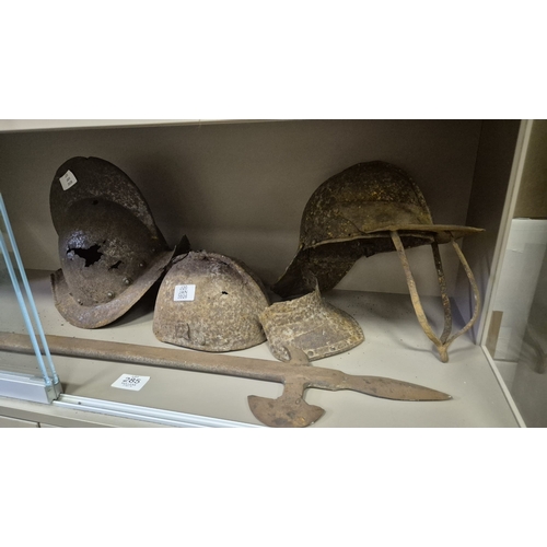 285 - A 17TH CENTURY MORION HELMET Probably Spanish. In relic condition together with two other antique he... 