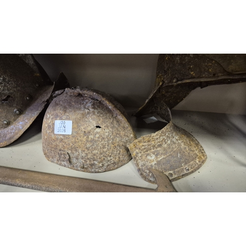 285 - A 17TH CENTURY MORION HELMET Probably Spanish. In relic condition together with two other antique he... 