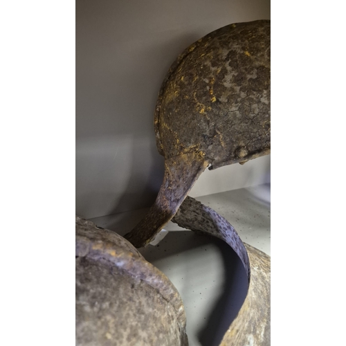 285 - A 17TH CENTURY MORION HELMET Probably Spanish. In relic condition together with two other antique he... 