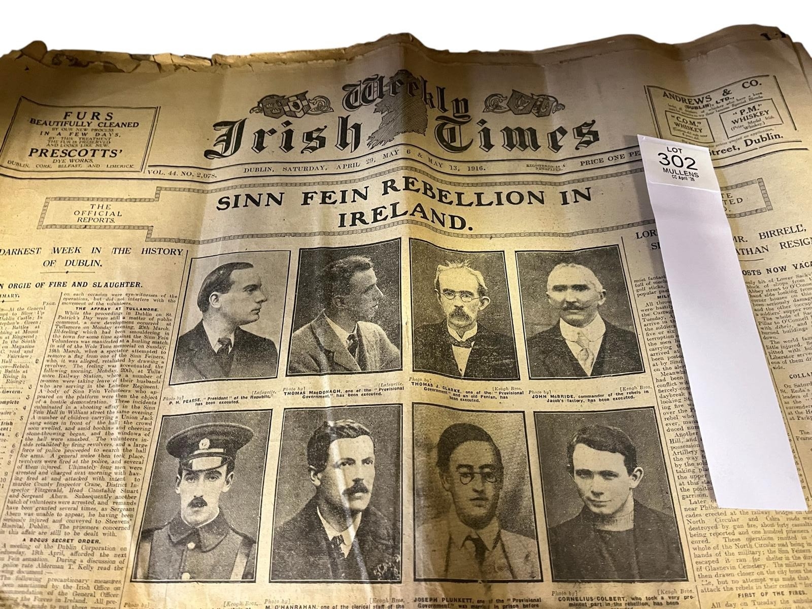 1916: Two copies of the weekly Irish Times featuring extensive coverage ...