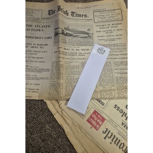 303 - A COLLECTION OF ANTIQUE AND VINTAGE NEWSPAPERS to include The Irish Times of April 1928 featuring co... 