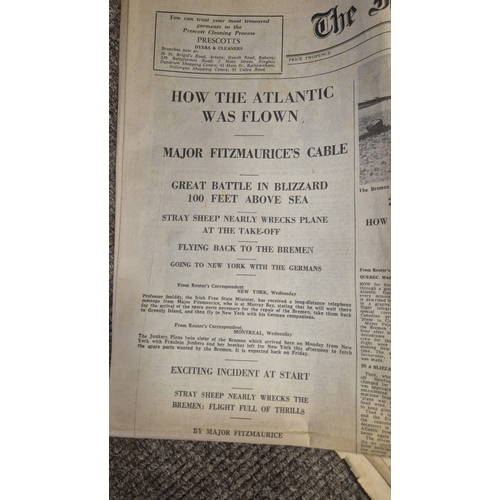 303 - A COLLECTION OF ANTIQUE AND VINTAGE NEWSPAPERS to include The Irish Times of April 1928 featuring co... 