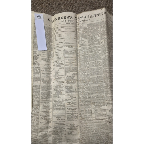 305 - A COLLECTION IRISH NEWSPAPERS including Saunders's Newsletter, Dublin Evening Mail, The Irish Times ... 