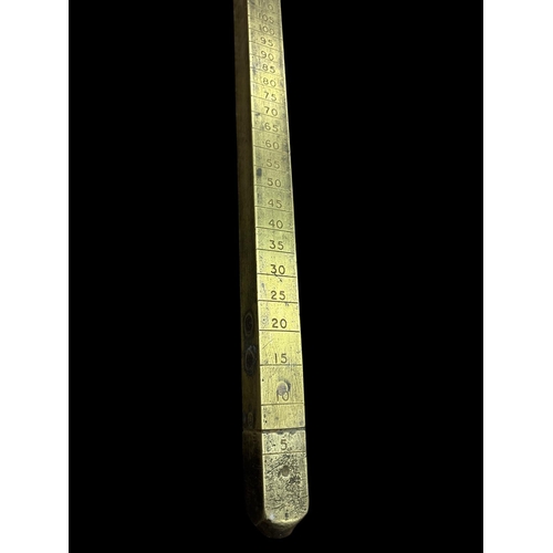 341 - A VINTAGE ANTIQUE BRASS FUEL GAUGE bearing serial no. 20797. Approx. 59cm