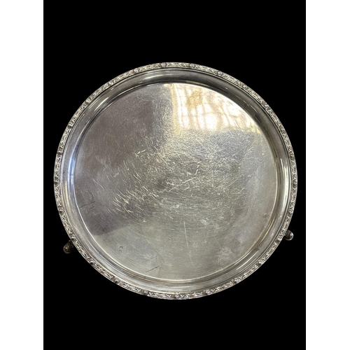 368 - AN IRISH STERLING SILVER SALVER with Celtic revival banding to rim by the Irish Silver Company Ltd.,... 