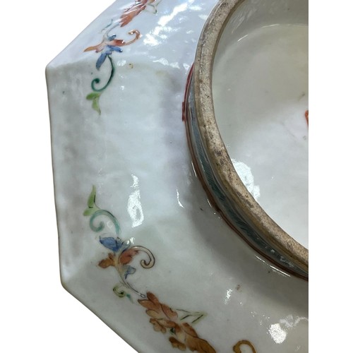 277 - THREE PIECES OF ANTIQUE CHINESE PORCELAIN including Qing Dynasty yin yang dish and an enamelled teap... 