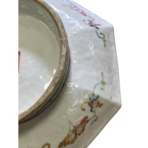 277 - THREE PIECES OF ANTIQUE CHINESE PORCELAIN including Qing Dynasty yin yang dish and an enamelled teap... 