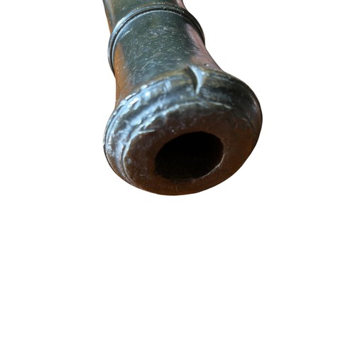 59 - ANTIQUE BRONZE MODEL OR SIGNAL CANNON the bronze barrel approx. 40.5cm.