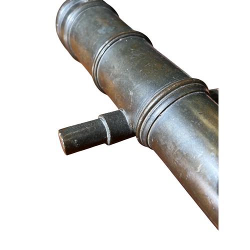 59 - ANTIQUE BRONZE MODEL OR SIGNAL CANNON the bronze barrel approx. 40.5cm.