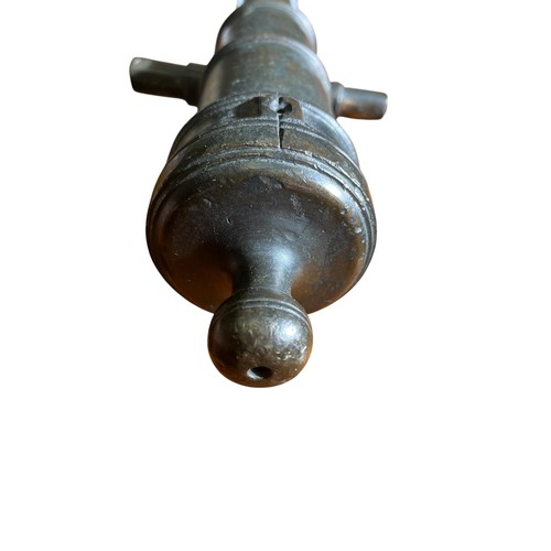 59 - ANTIQUE BRONZE MODEL OR SIGNAL CANNON the bronze barrel approx. 40.5cm.