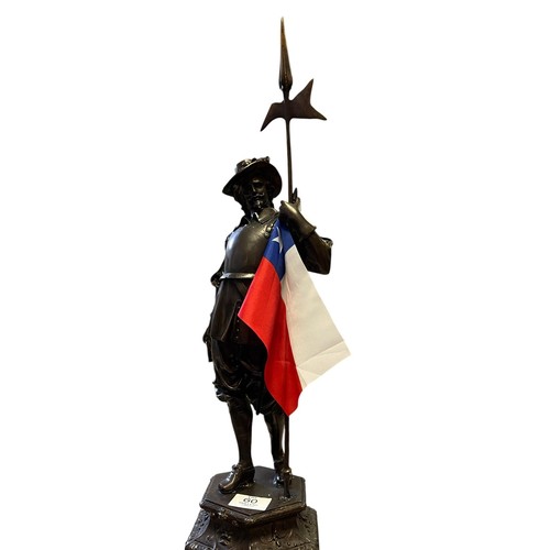 60 - BRONZE FIGURE OF A CAVALIER. Approx. 65cm tall.