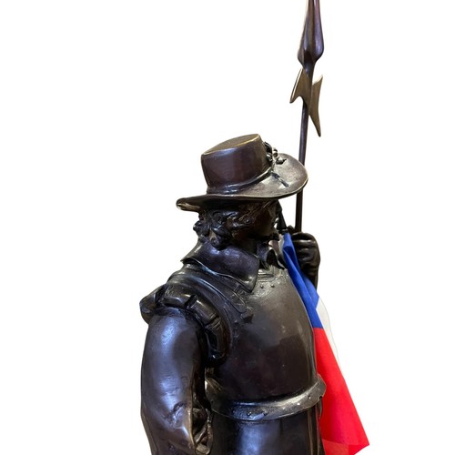 60 - BRONZE FIGURE OF A CAVALIER. Approx. 65cm tall.