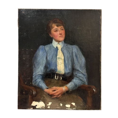 147 - EARLY 20TH CENTURY, IRISH SCHOOL 
Portrait of Seated Lady with White Tie
Oil on canvas
61cm (h) x 51... 