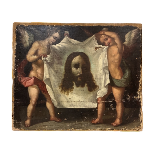 500 - 17TH CENTURY, ITALIAN SCHOOL 
Imago Christi 
Oil on hemp canvas 
Remnant trade label verso for Adolp... 
