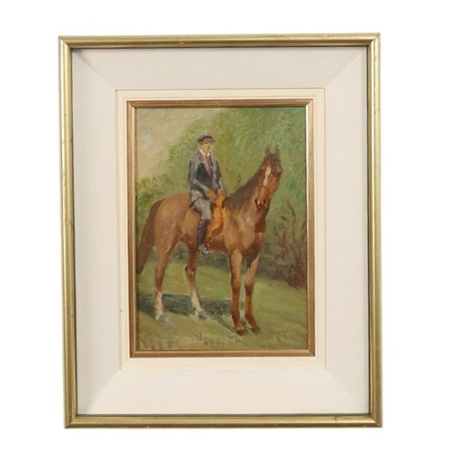 300 - JOHN ATKINSON
‘Groom on a Chestnut Mare’
Oil on canvas
Signed verso
Image: 30cm (h) x 23cm (w)  
Fra... 