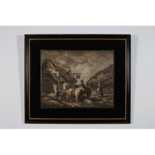 611 - after GEORGE MOORELAND THE TATCHER x 2, SAILORS CONVERSATION COLOUR ENGRAVINGS each 56cm (h) X 65cm ... 