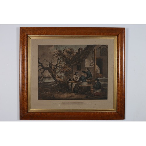 611 - after GEORGE MOORELAND THE TATCHER x 2, SAILORS CONVERSATION COLOUR ENGRAVINGS each 56cm (h) X 65cm ... 