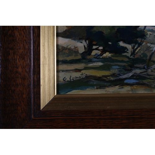 145 - 20TH CENTURY CONTINENTAL SCHOOL
A Windswept Landscape
Oil on board 
Signed indistinctly lower left 
... 