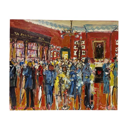 MARIE CARROLL 
'Valentine Night', The Shelbourne Bar
Oil on canvas
Signed lower right 
Titled lower left
Gallery label verso 
100cm (h) x 120cm (w)
