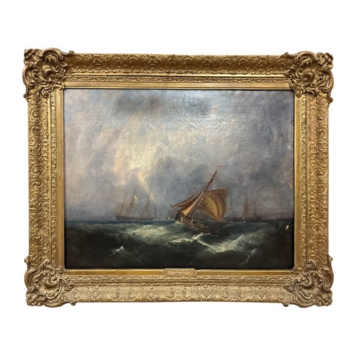 JOHN WILSON CARMICHAEL (1799 - 1868)
Shipping Lane Over Rough Seas 
Oil on canvas
Image: 70cm (h) x 89cm (w) (AF)
Frame: 95cm (h) x 114cm (w) (AF)