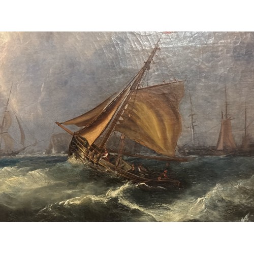 309 - JOHN WILSON CARMICHAEL (1799 - 1868)
Shipping Lane Over Rough Seas 
Oil on canvas
Image: 70cm (h) x ... 