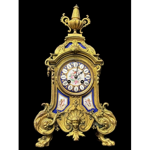 138 - A 19TH CENTURY FRENCH ORMOLU AND PORCELAIN BOUDOIR CLOCK featuring hand painted Sevres style porcela... 