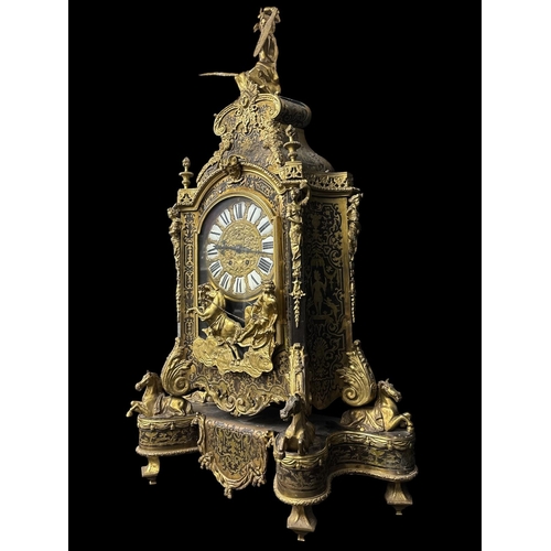 272 - A LARGE 19TH CENTURY FRENCH BOULLE MANTEL CLOCK the case inlaid throughout with intricate brass marq... 