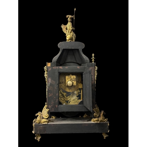272 - A LARGE 19TH CENTURY FRENCH BOULLE MANTEL CLOCK the case inlaid throughout with intricate brass marq... 