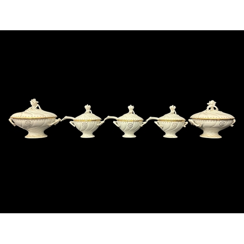 412 - A FIVE PIECE PIRKENHAMMER PORCELAIN TERRINE SET in the 3007 pattern comprising three lidded soup ter... 