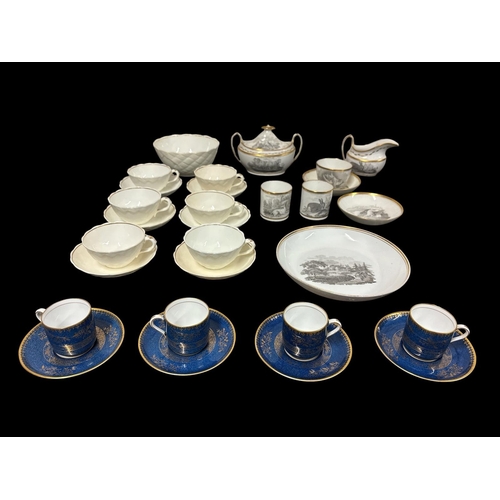 414 - A COLLECTION OF 19TH CENTURY SPODE BAT PRINTED 'PENCIL' PORCELAIN from the 557 pattern with scenes o... 