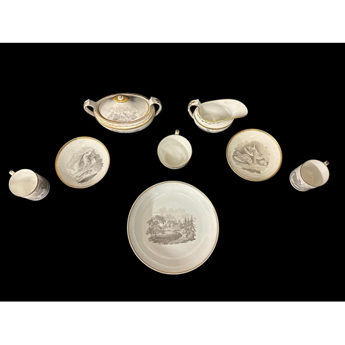 414 - A COLLECTION OF 19TH CENTURY SPODE BAT PRINTED 'PENCIL' PORCELAIN from the 557 pattern with scenes o... 