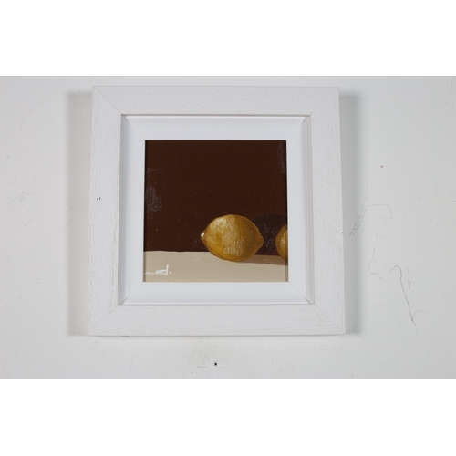 651 - CONTEMPORARY IRISH SCHOOL 
Still Life of Lemons
Oil on board 
Signed indistinctly lower left 
Image:... 