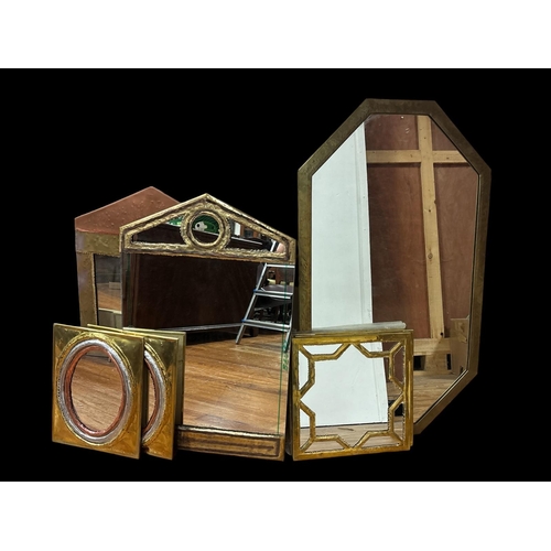 670 - A COLLECTION OF SEVEN VINTAGE MIRRORS variously clad in gilt brass and copper Largest 92cm (h) x 52c... 