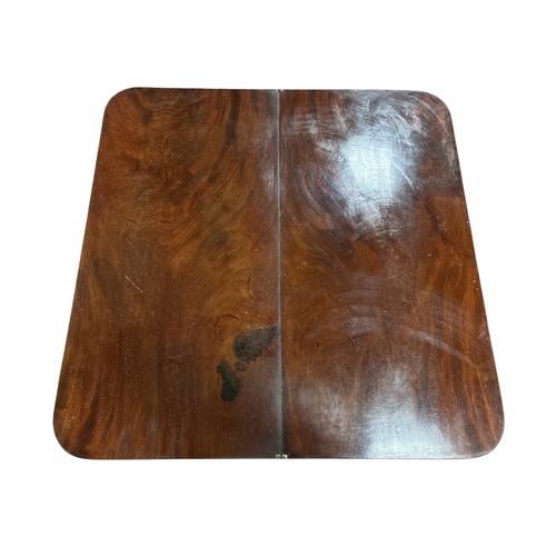 399 - A 19TH CENTURY MAHOGANY FOLDOVER SUPPER TABLE the rectangular hinged top above a faceted column on s... 