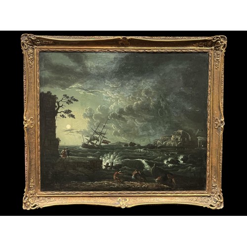 155 - 19TH CENTURY SCHOOL 
Coastal Scene with Floundering Ship and Figures by Moonlight
Image: 63cm (h) x ... 