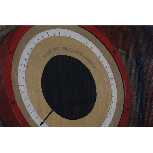 13 - PAUL MACCORMAIC 
'Dog'
Greyhound on scales
Acrylic on canvas
Signed and titled upper left
Signed and... 