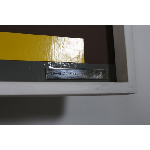 24 - SHANE HOLLAND
'Leaving'
Shredded reg. plates on resin board 
Signed, titled and dated lower right in... 