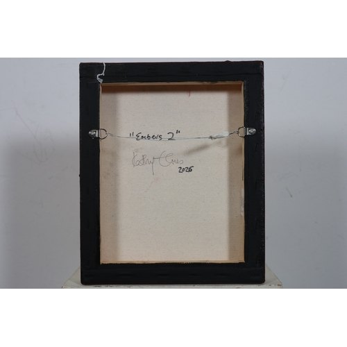 35 - KATHY ELMES 
'Embers 2'
Mixed media on canvas
Signed, titled and dated verso 
30.5cm (h) x 25.5cm (w... 