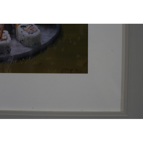 47 - PAUL MACCORMAIC
'Saint George and the Sushi'
(part of food fight series)
Collage and acrylic on pape... 