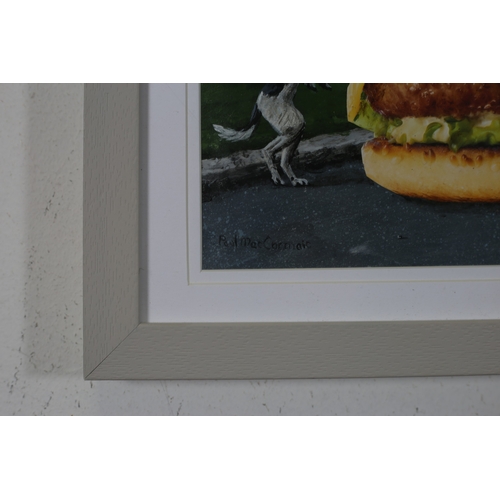 49 - PAUL MACCORMAIC 
'The Gourmet Dogfood Riots'
Food fight burger woman on top 
Collage and acrylic
Sig... 